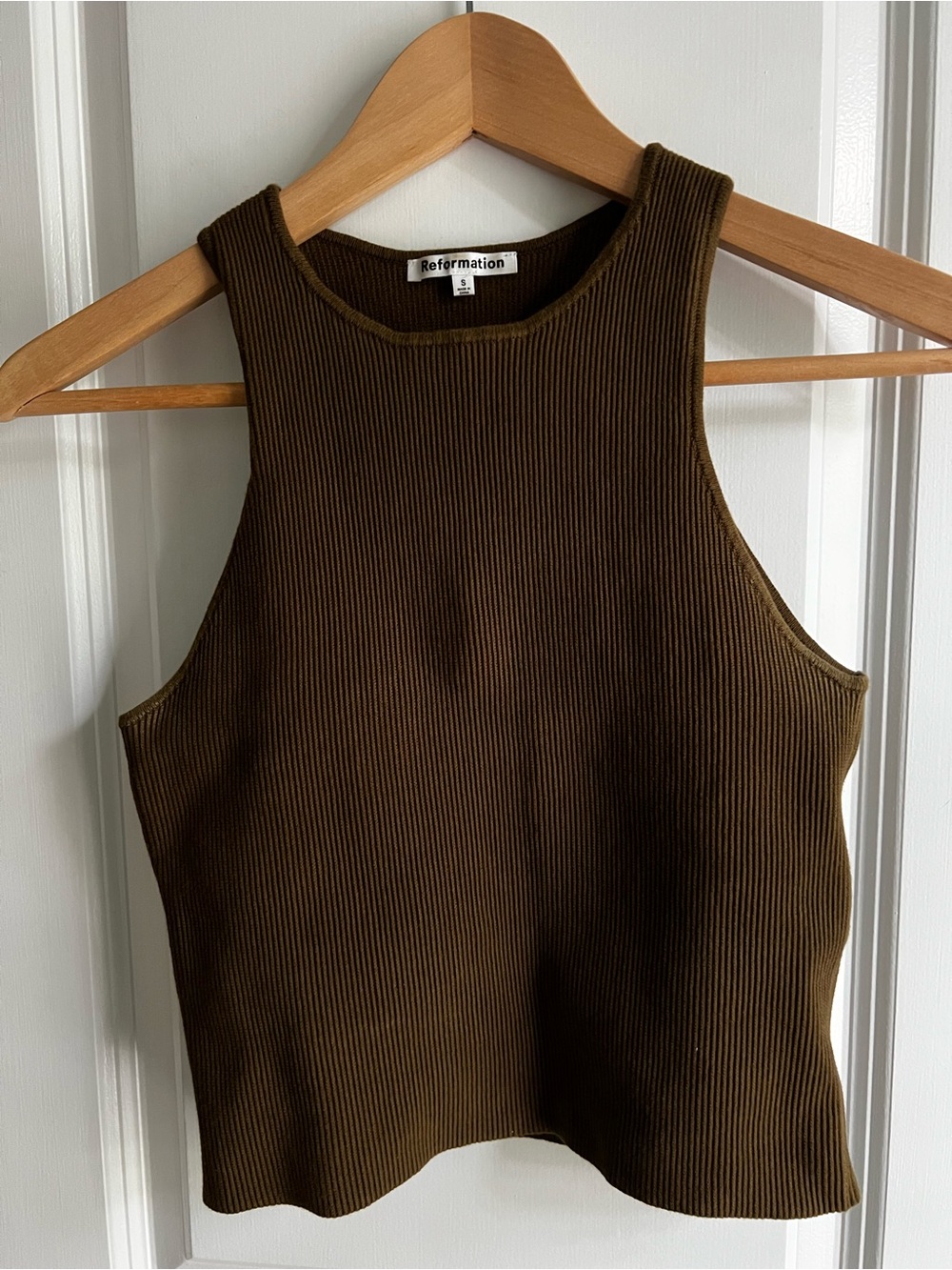 Reformation Hudson Ribbed Sweater Tank Dark Olive Putty Small